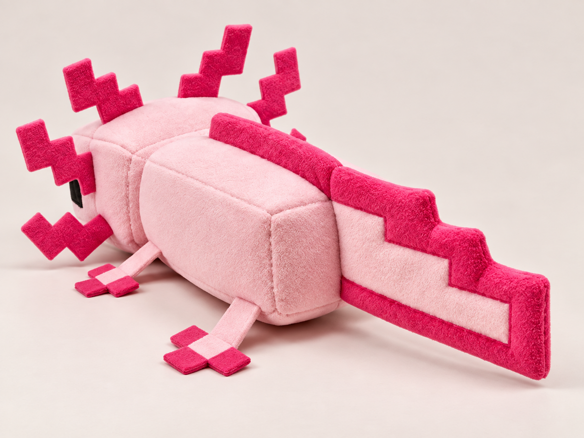 Peluche Axolotl Minecraft rose vue arrière trois quarts