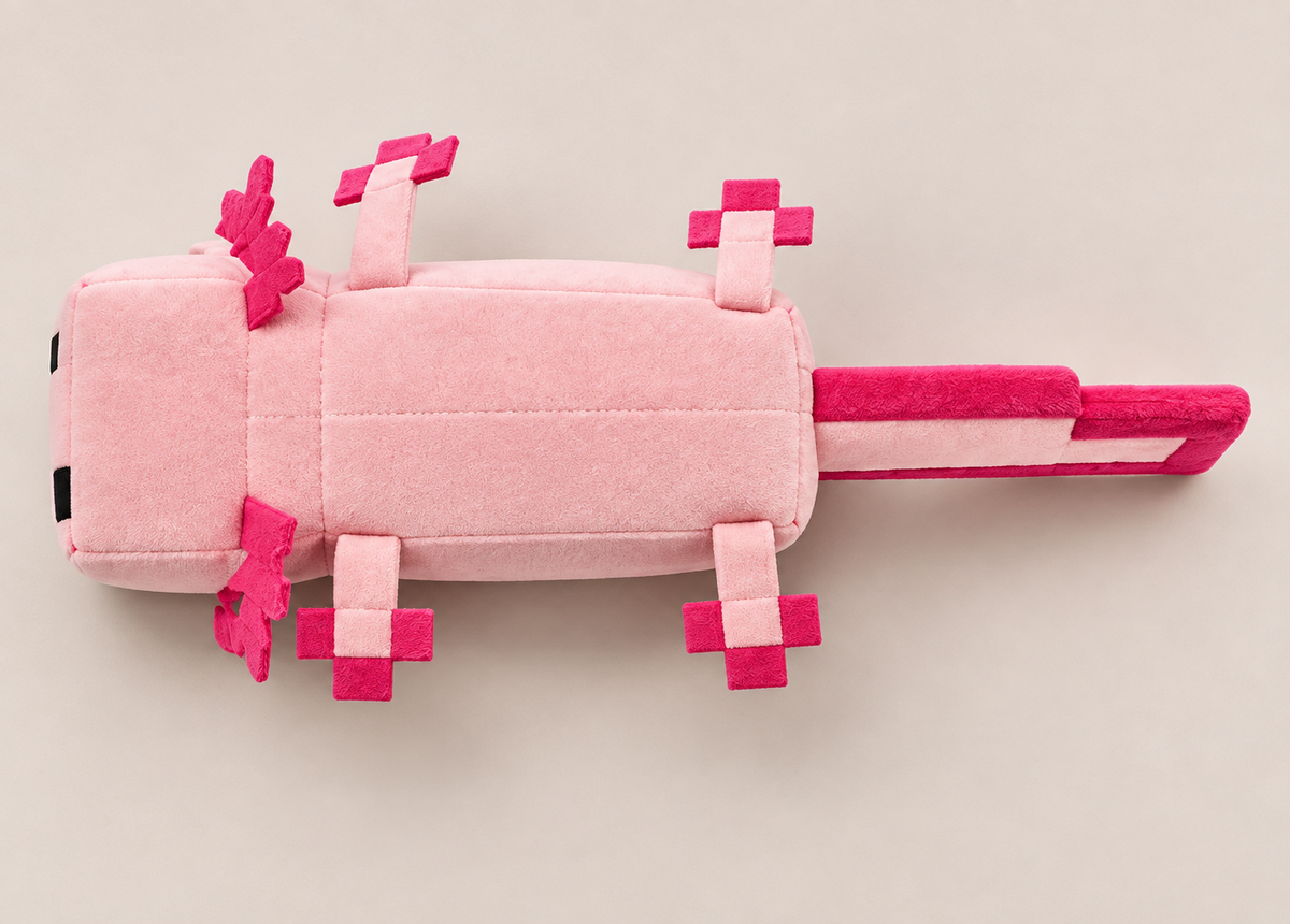 Peluche Axolotl Minecraft rose vue de dessus