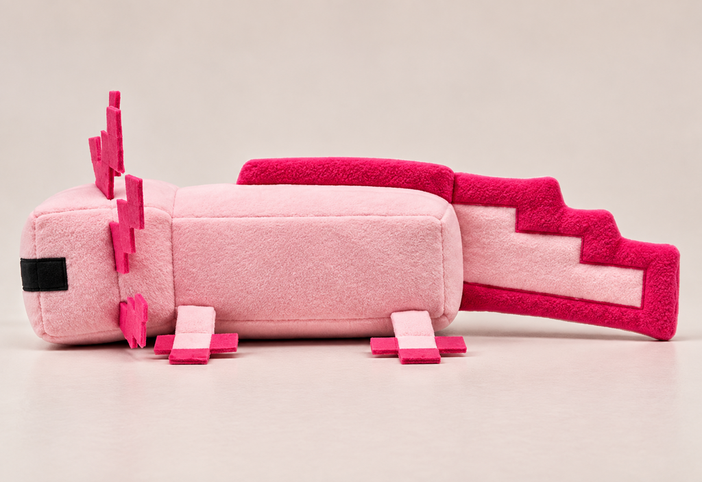 Peluche Axolotl Minecraft rose vue de profil