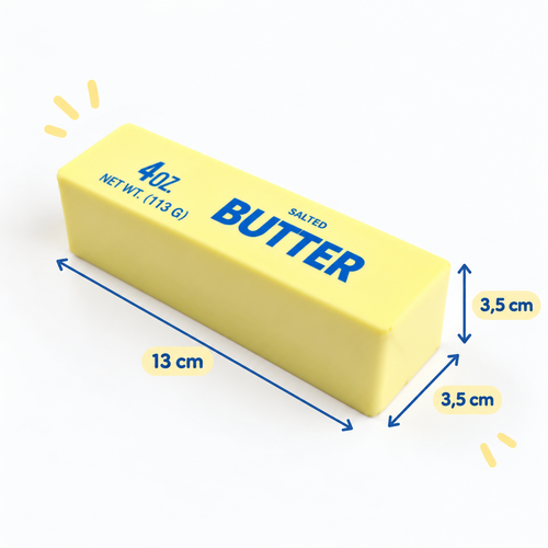 Butter Squishy avec dimensions 13 x 3,5 x 3,5 cm
