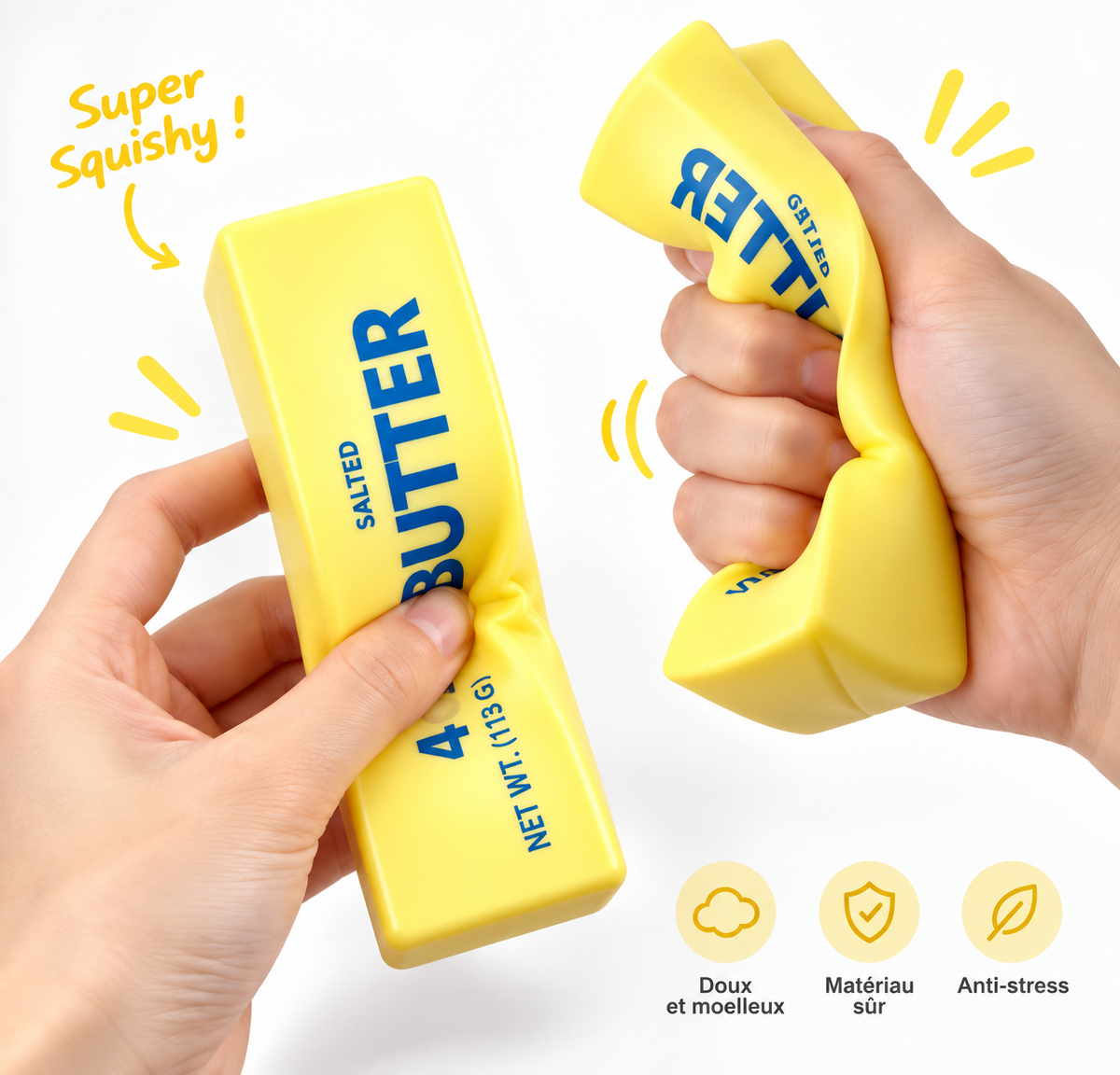 Butter Squishy pressé en main