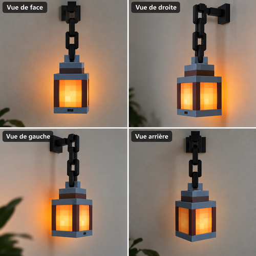 Lanterne Minecraft pixel - vues de face, droite, gauche et arrière